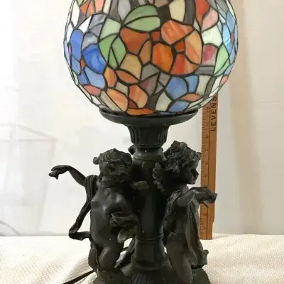 Tiffany Style Globe Lamp With A Cherub Base
