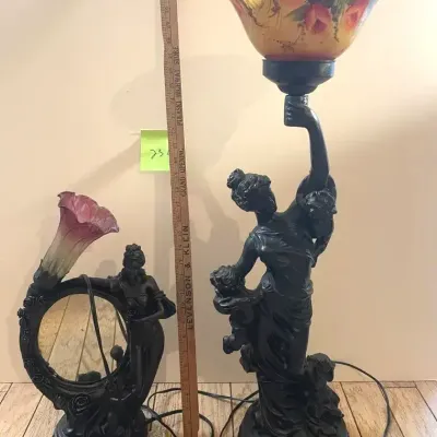 Art Nouveau Style Lamps, Modern Day, With Very Pretty Glass Shades
