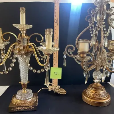 2 Gold and Crystal Candelabras