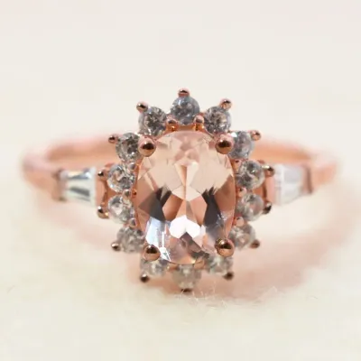 Morganite & White Topaz Sterling Silver Halo Ring