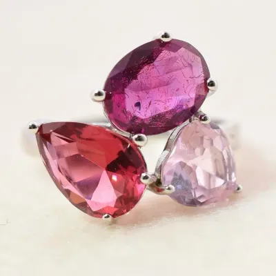 Pink Sterling Silver Tri Ring