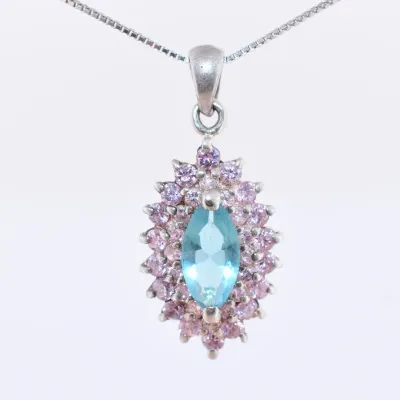 Blue Sterling Silver Halo Pendant