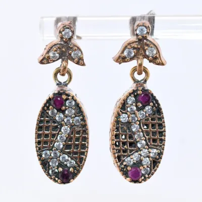Ruby Sterling Silver & Bronze Dangle Earrings