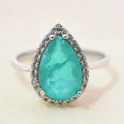 Teal Sterling Silver Halo Ring
