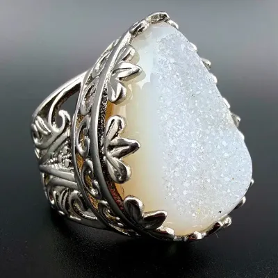 Druzy Stainless Steel Statement Ring