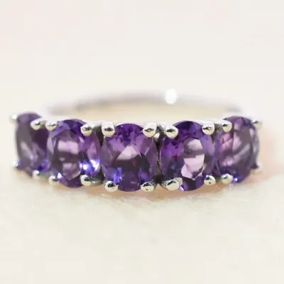 Amethyst Sterling Silver Line Ring