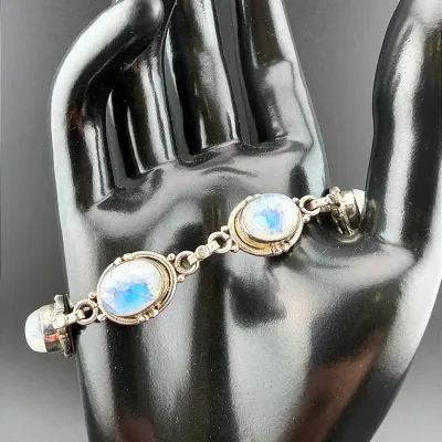 Moonstone Cabochon Sterling Silver Bracelet 
