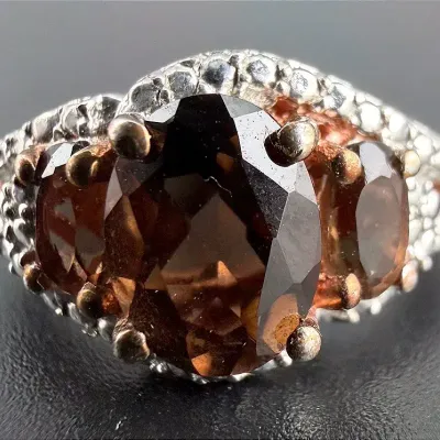 Smokey Quartz Rose Gold Vermeil Sterling Silver Ring 