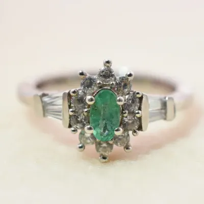 Emerald & White Topaz Sterling Silver Halo Ring