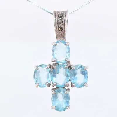 Blue Sterling Silver Cross Pendant