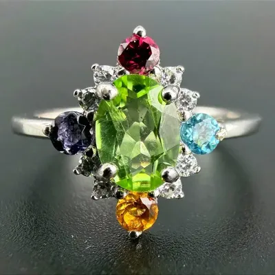 Peridot & Multicolor Gemstone Sterling Silver Ring 