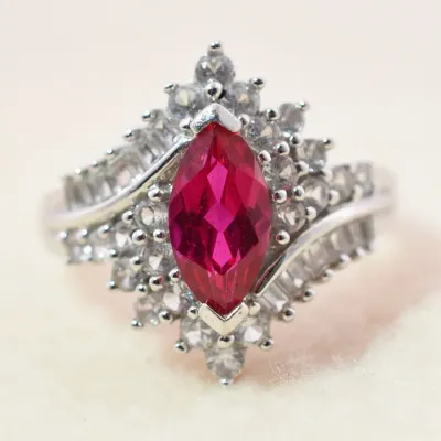 Ruby & White Sapphire Sterling Silver Halo Ring