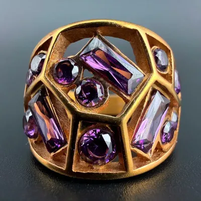 Purple Stone Stainless Steel Ring