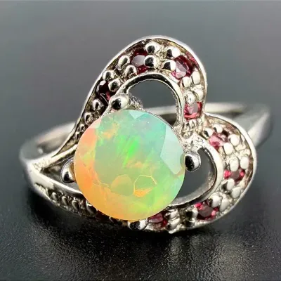 Opal Sterling Silver Heart Ring 