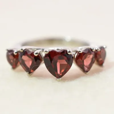 Garnet Sterling Silver Line Ring