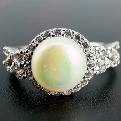 Pearl & White Sapphire Sterling Silver Ring
