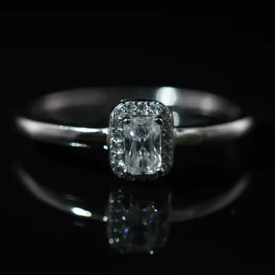 Moissanite Sterling Silver Halo Ring