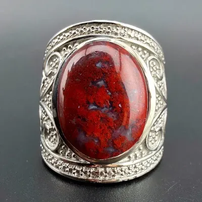 Red Jasper Stainless Steel Statement Ring