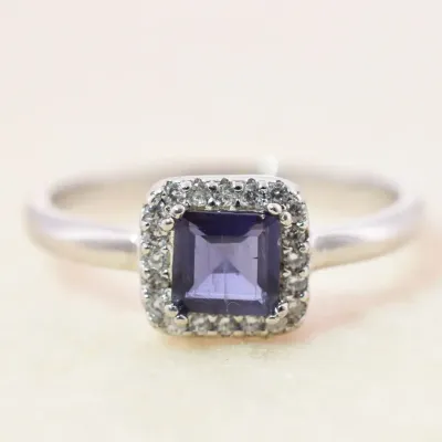Iolite Sterling Silver Halo Ring