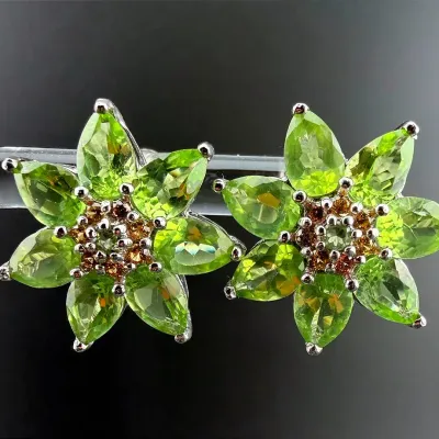 Peridot & Sapphire Sterling Silver Earrings