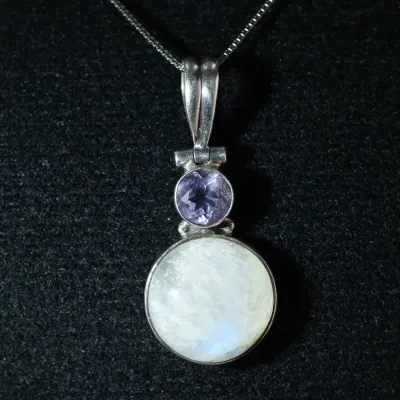 Moonstone & Amethyst Sterling Silver Pendant