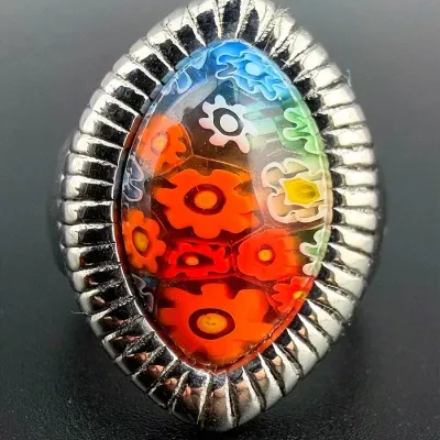 Murano Glass Stainless Steel Ring 