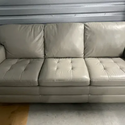 Modern Tufted Leather 3-Seat Sofa Gray-Beige