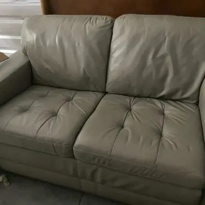 Modern Tufted Leather Loveseat Gray-Beige