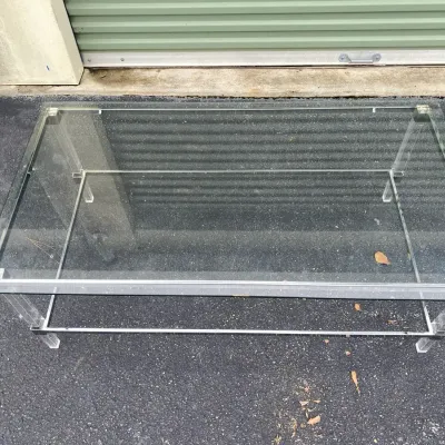 Hollywood Regency Clear Lucite & Chrome Coffee Table – Rectangular Glass Top