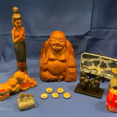Assorted Asian Decor Including A Tokkuri, Buddha Figurine, And More