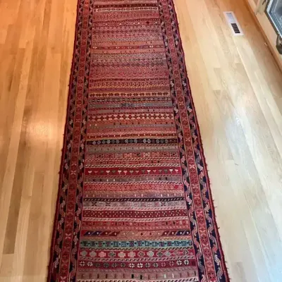 Handmade Wool Soumak Runner (34.5” W X 13’ 4” L)