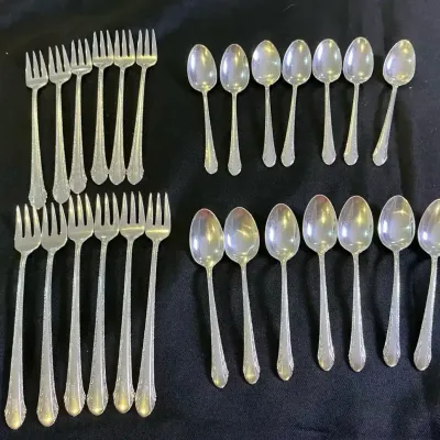 Sterling Silver Alvin Chased Romantique Pattern Demitasse Forks And Spoons (336g) 