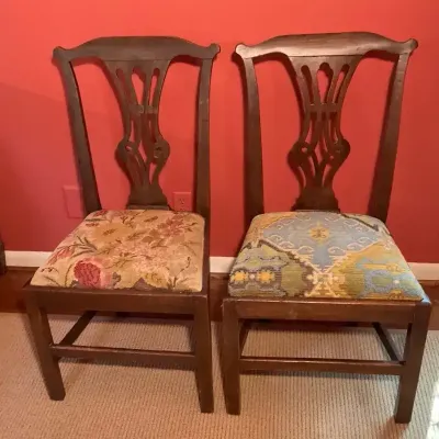 Vintage Chippendale Style Side Chairs (37” H X 20” W X 17.5” D)