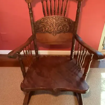 Antique Pressed Back Spindle Rocking Chair