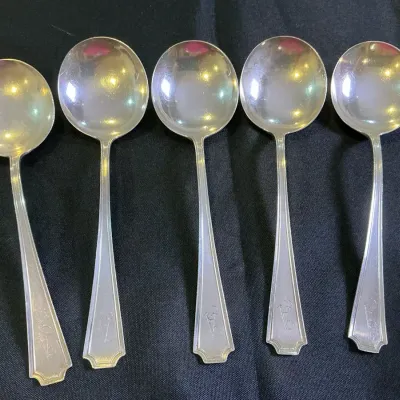 Sterling Silver Set Of 5 Soup Spoons (214g) Monogrammed