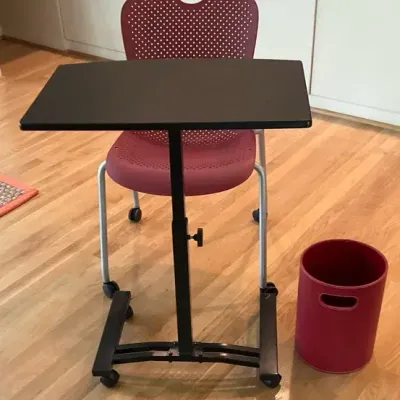 Adjustable Rolling Table With Rolling Chair And Trash Can