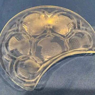 Lalique Crystal Crescent Shard Thistle Dish 