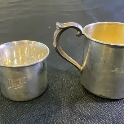 Lunt And Newport Engraved Sterling Silver Baby Cups (78g) 