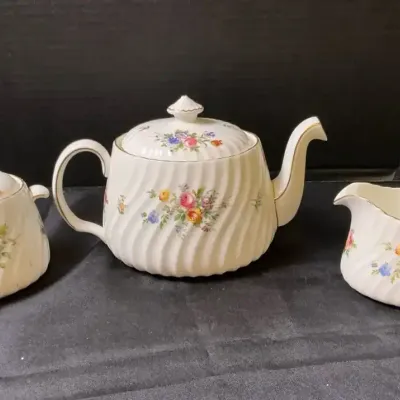 Minton Marlow Tea Pot, Sugar And Creamer 