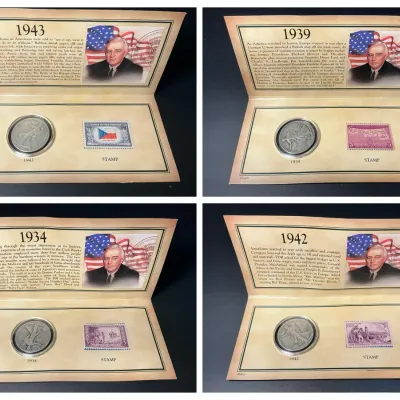 American Historical Society Walking Liberty Silver Half-Dollar & Stamp Collection 