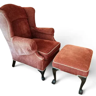 Upholstered Wing Chair & Ottoman (34 x 32 x 41)