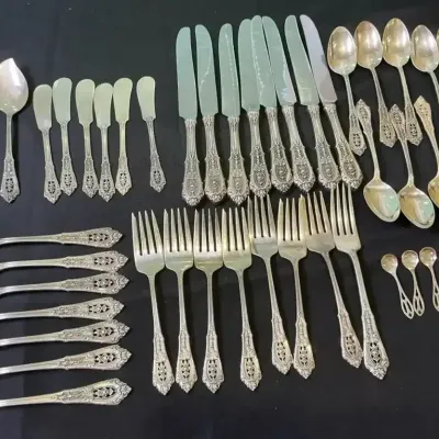 Sterling Silver 46 Piece Wallace Rose Point Flatware (1,116G WITHOUT KNIVES)
