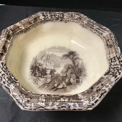 Antique Octagonal Transferware Peruvian 19th Century Bowl 