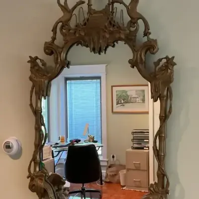 Vintage Chinese Chippendale Style Giltwood Mirror (48” H X 26.25” W X 2” D )