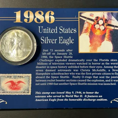 1986 American Silver Eagle & Stamp Combo 