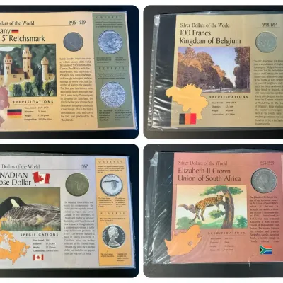 American Historical Society Silver Dollars of the World - Belgium, South Africa, Germany, Canada