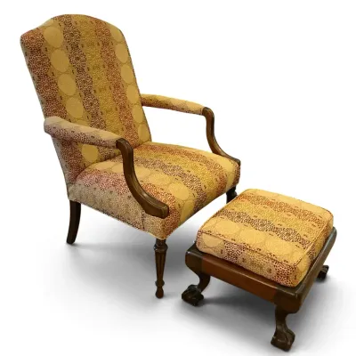 Harvest Gold Upholstered Chair & Claw Foot Ottoman (Chair 26 x 27 x 39)