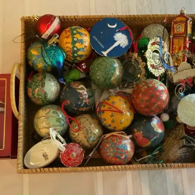 Assorted Christmas Ornaments Including A Lenox Tinker Bell