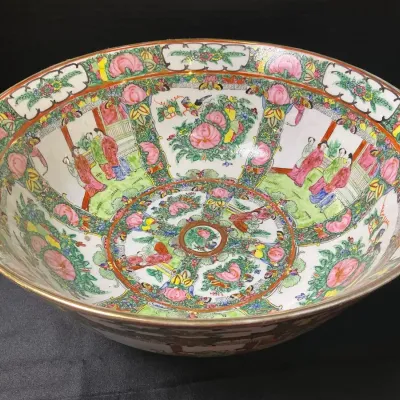 Chinese Export Famille Rose Medallion Punch Bowl 