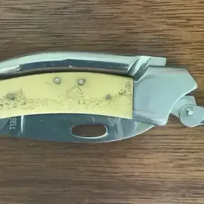 Vintage A.G. Russel Sailors Folding Pocket Knife With Scrimshaw 